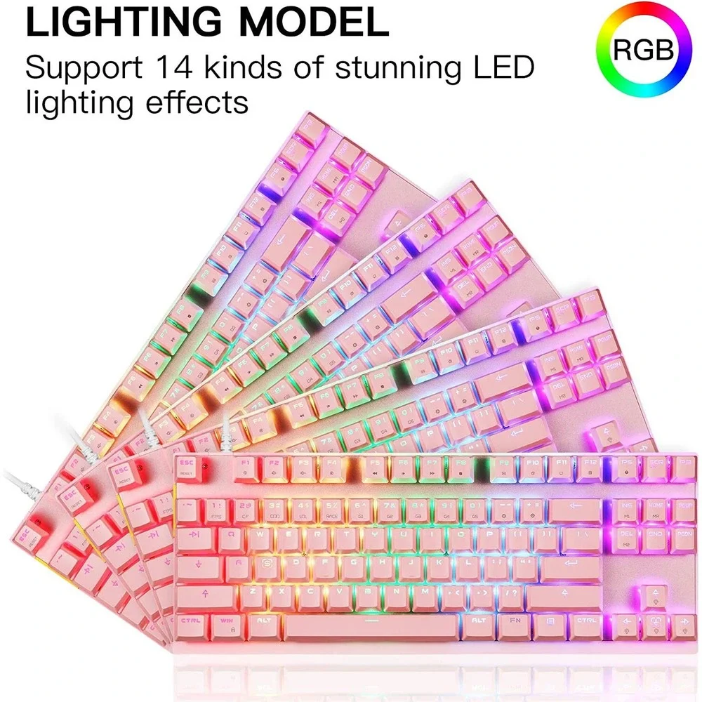 MOTOSPEED CK82 87-Key Mechanical Gaming Keyboard Red Switch Pink Rainbow LED